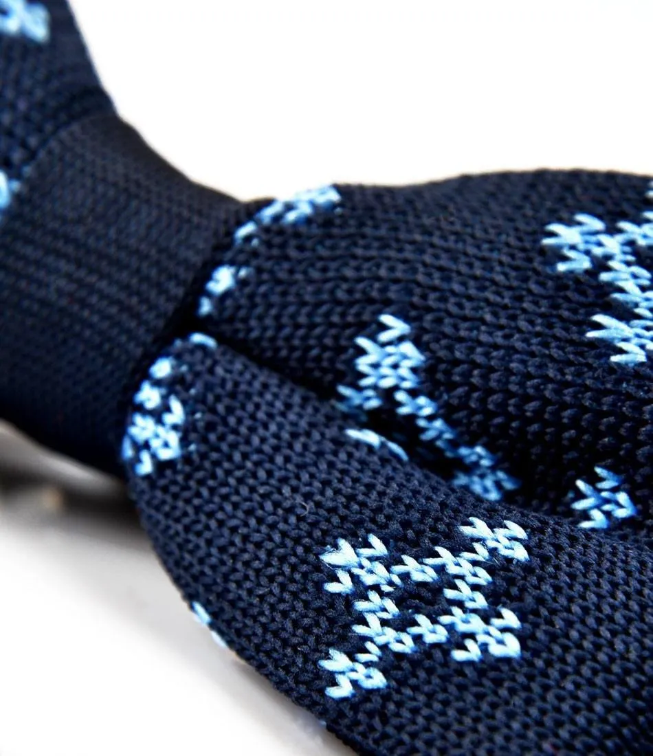 Navy with Light Blue Pattern Knitted Bow Tie