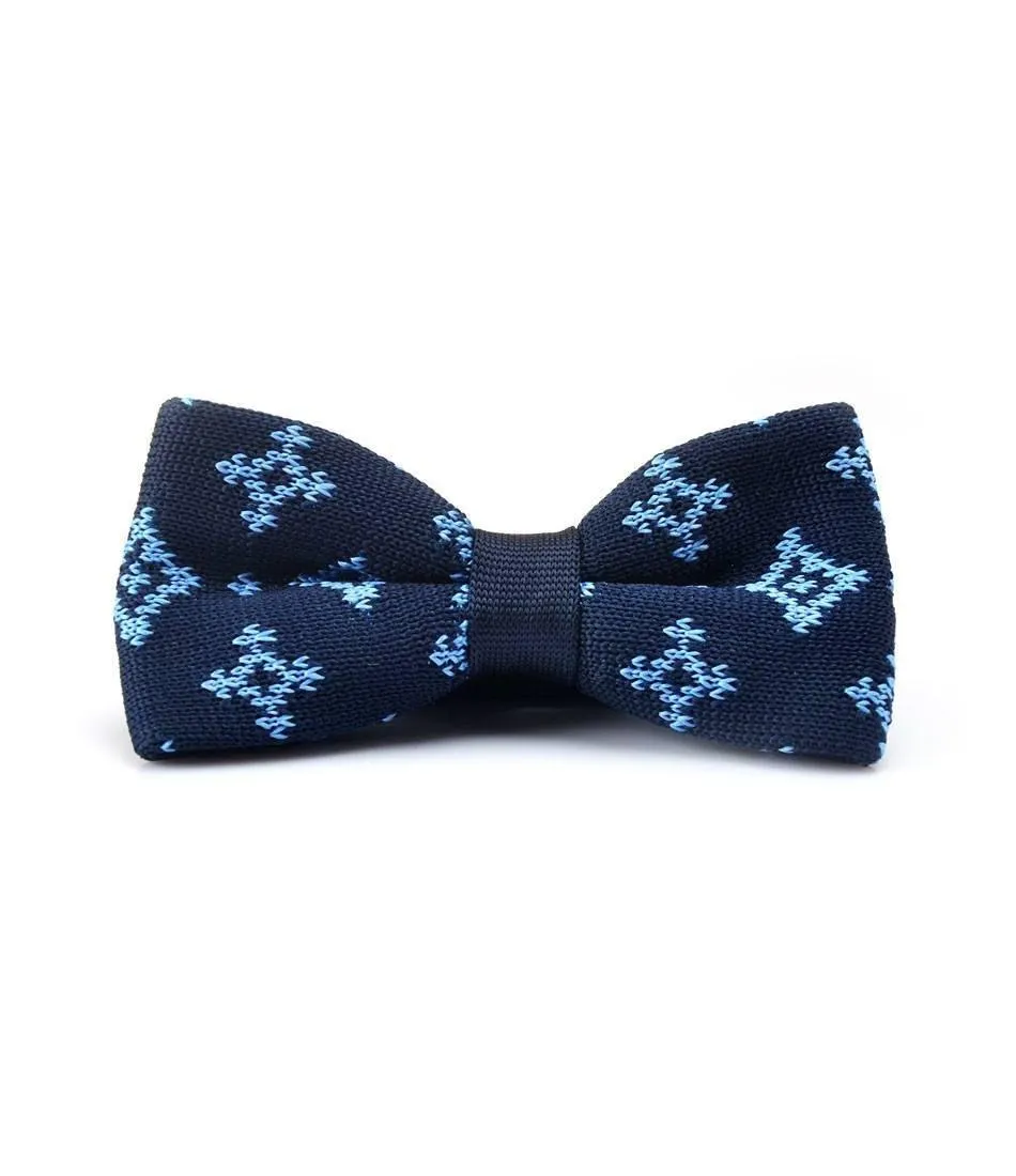 Navy with Light Blue Pattern Knitted Bow Tie