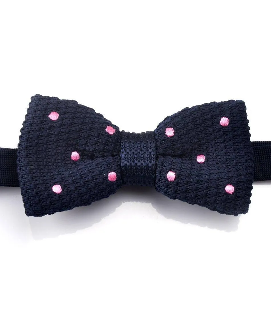 Navy with Pink Dots Knitted Bow Tie