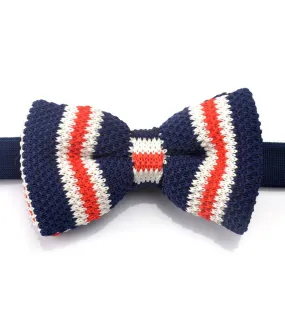 Navy with Red & White Stripes Knitted Bow Tie