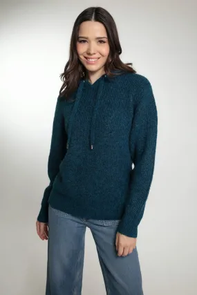 NORWOOD KNITTED HOODIE IN TEAL MIX