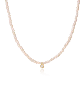 Pearl and Diamond Necklace - 14K Yellow Gold