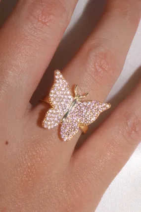 Pink Pavé Butterfly 925 Ring