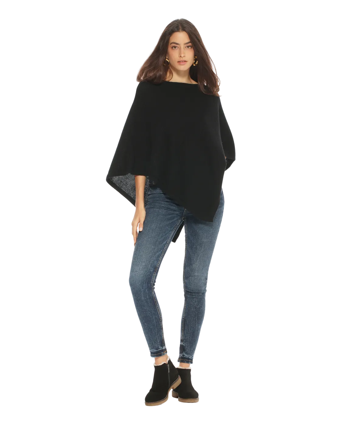 Pure Cashmere Capelet Poncho Black