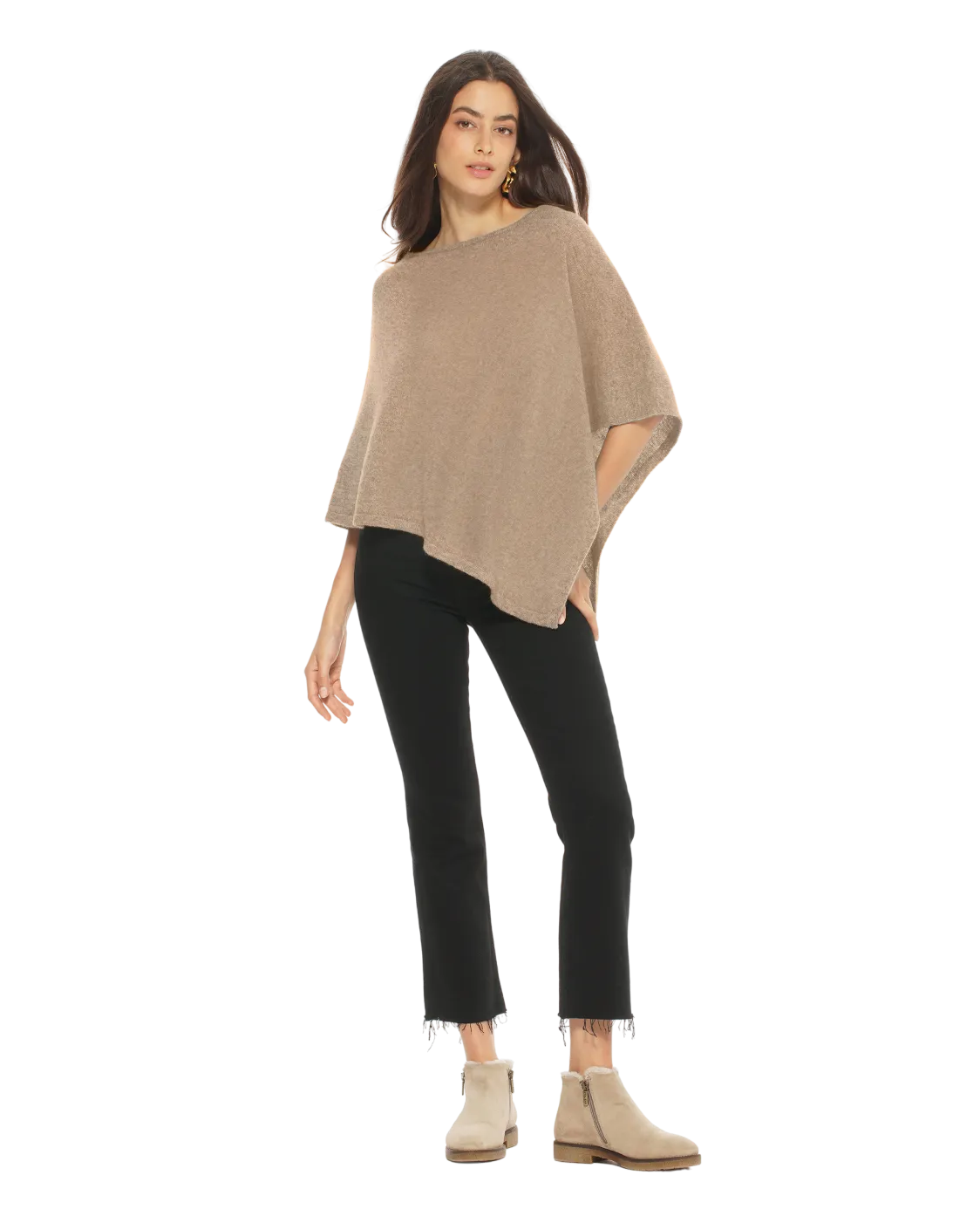 Pure Cashmere Capelet Poncho Taupe