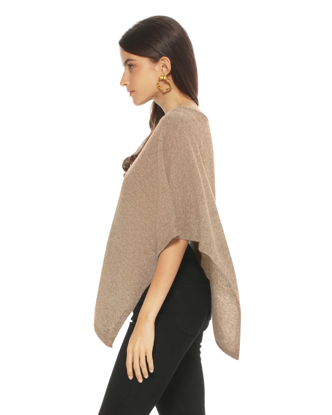 Pure Cashmere Capelet Poncho Taupe