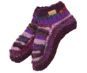 Purple funky Wool Booties, Wool Slippers, Fleece Lined