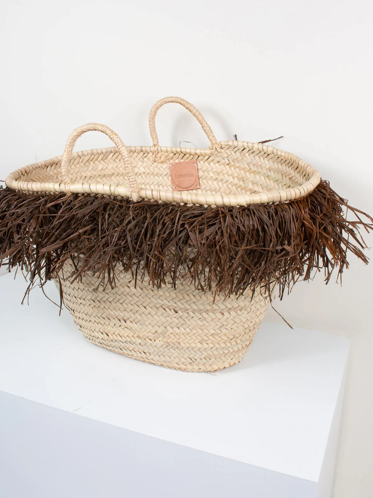 Raffia Tassel Basket, Tobacco