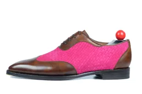 Rainier - MTO - Walnut Museum Calf / Hot Pink Braided Suede - LPB Last - Single Leather Sole