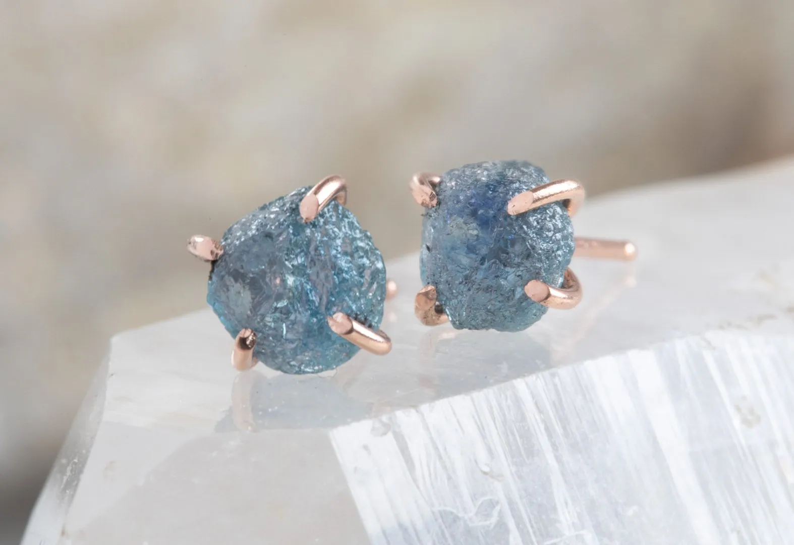 Raw Montana Sapphire Stud Earrings