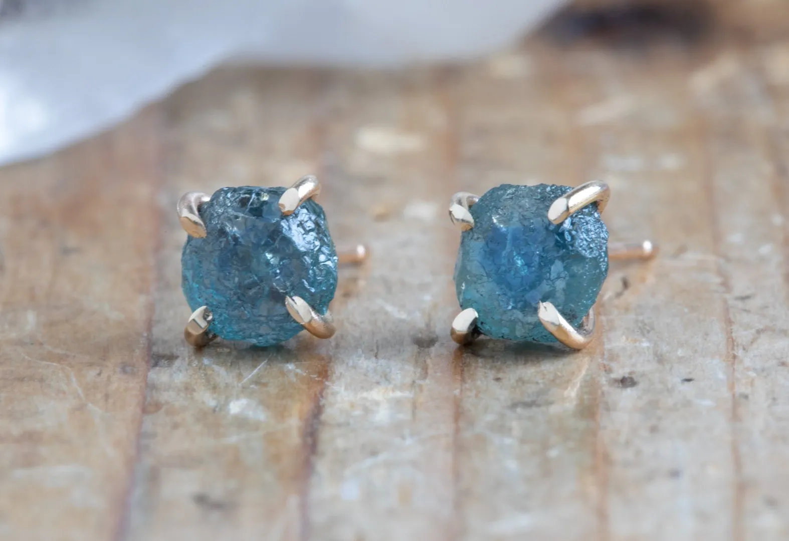 Raw Montana Sapphire Stud Earrings