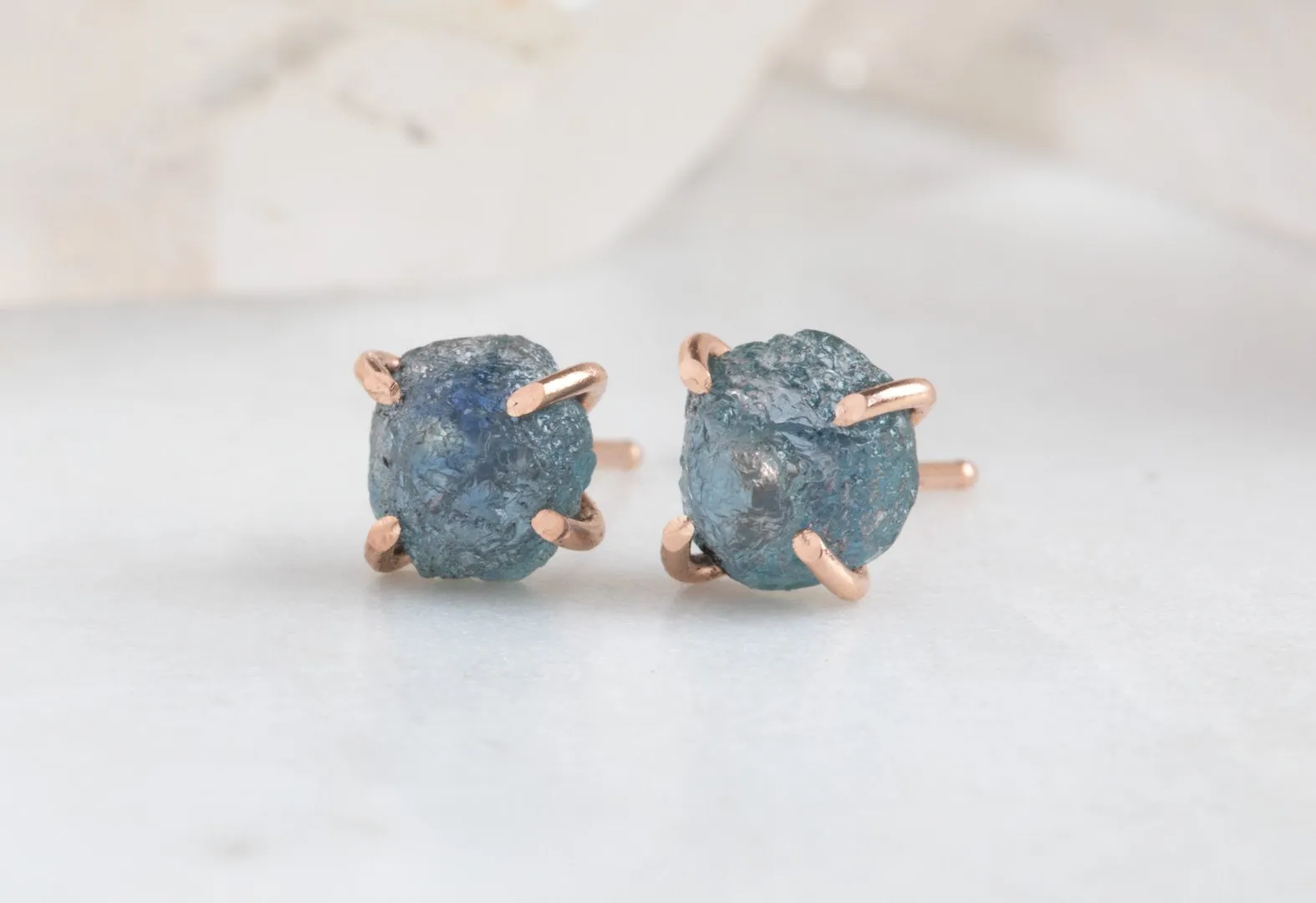 Raw Montana Sapphire Stud Earrings