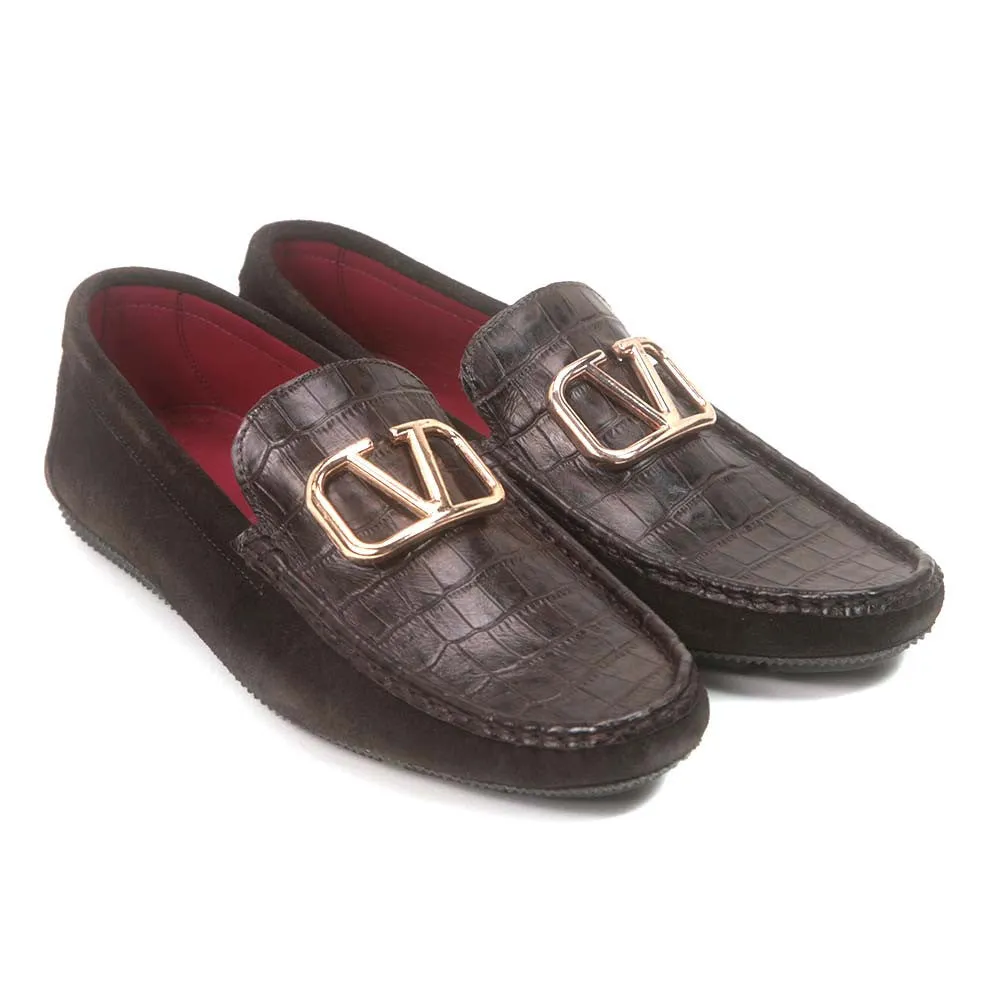 Sigotto Uomo Brown Croc print and suede bit leather