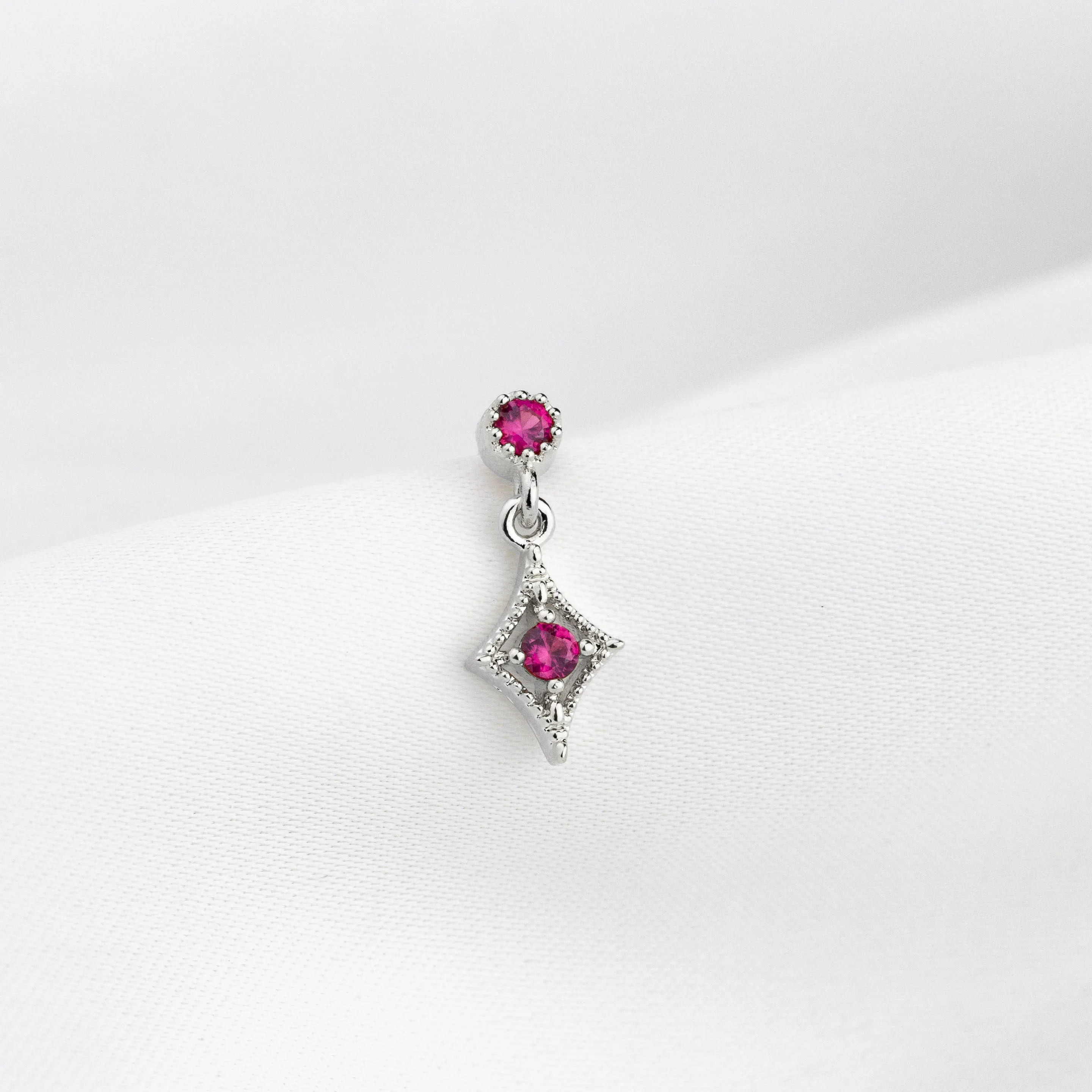 Silver Deep Pink Sparkling Cubic Earpin