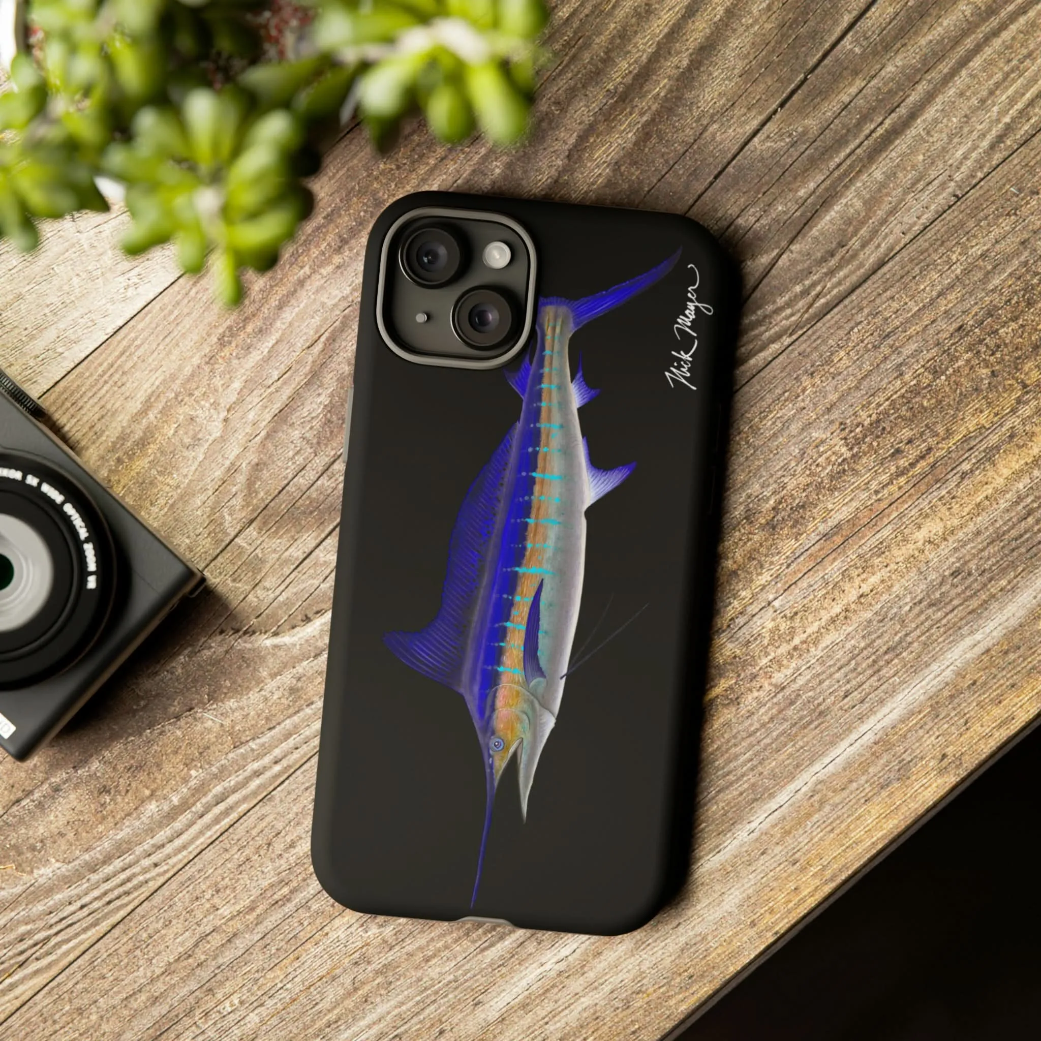 Striped Marlin Black iPhone 15 Case