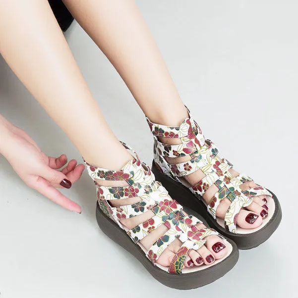 Summer Flower Printed Wedges Women's Roman Sandals