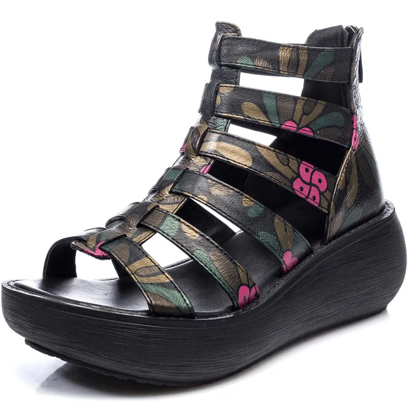 Summer Flower Printed Wedges Women's Roman Sandals