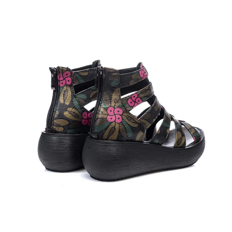 Summer Flower Printed Wedges Women's Roman Sandals