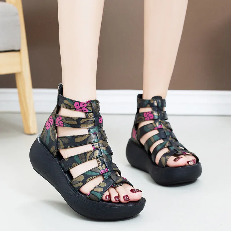 Summer Flower Printed Wedges Women's Roman Sandals