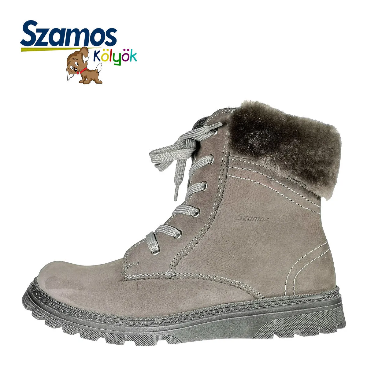 Szamos kid insulated girl boots grey with fur heel liner big kid size