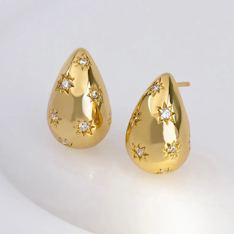 Teardrop Constellation Gold 20mm Stud Earrings