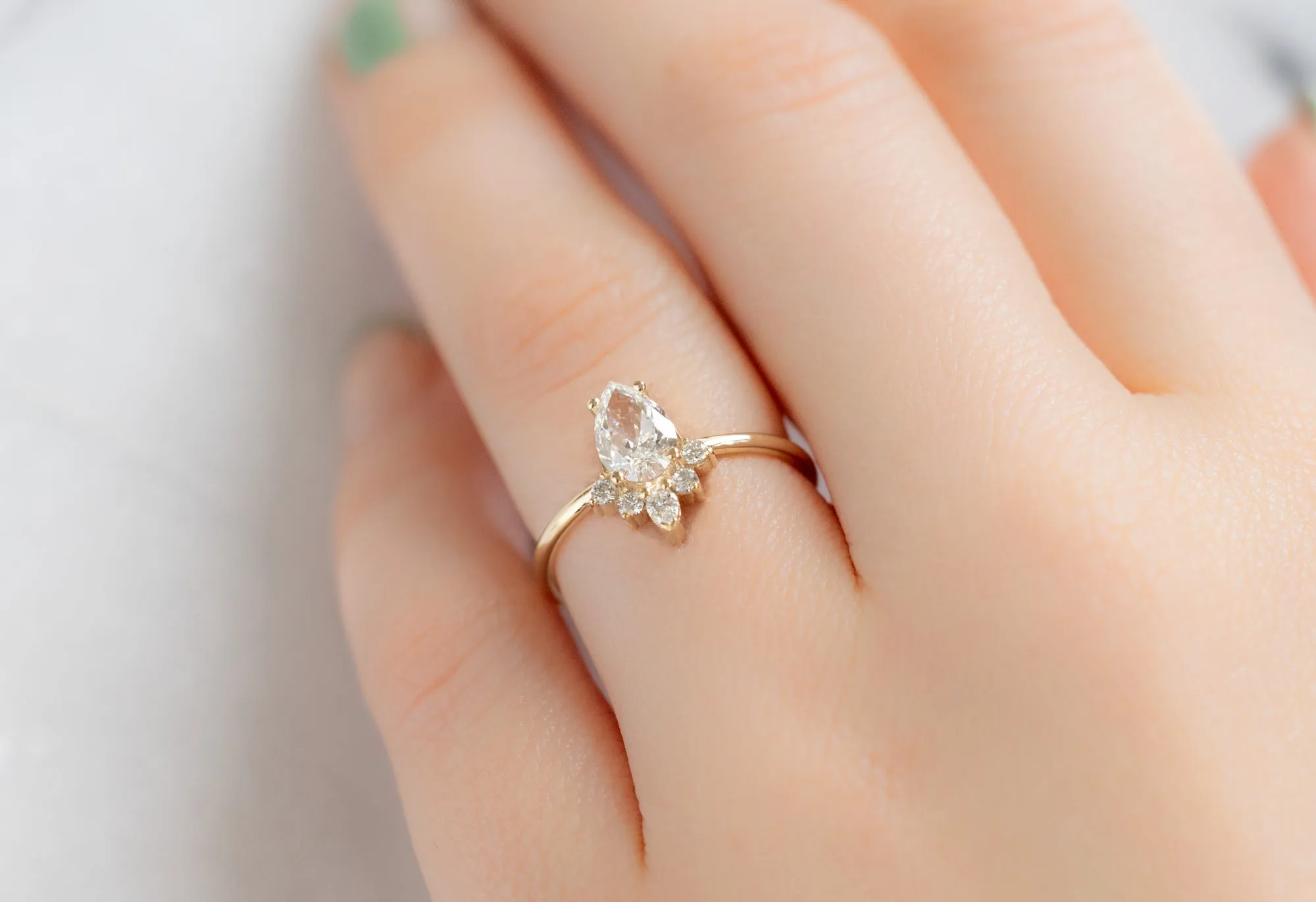 The Aster Ring with a .75ct Pear-Cut White Diamond