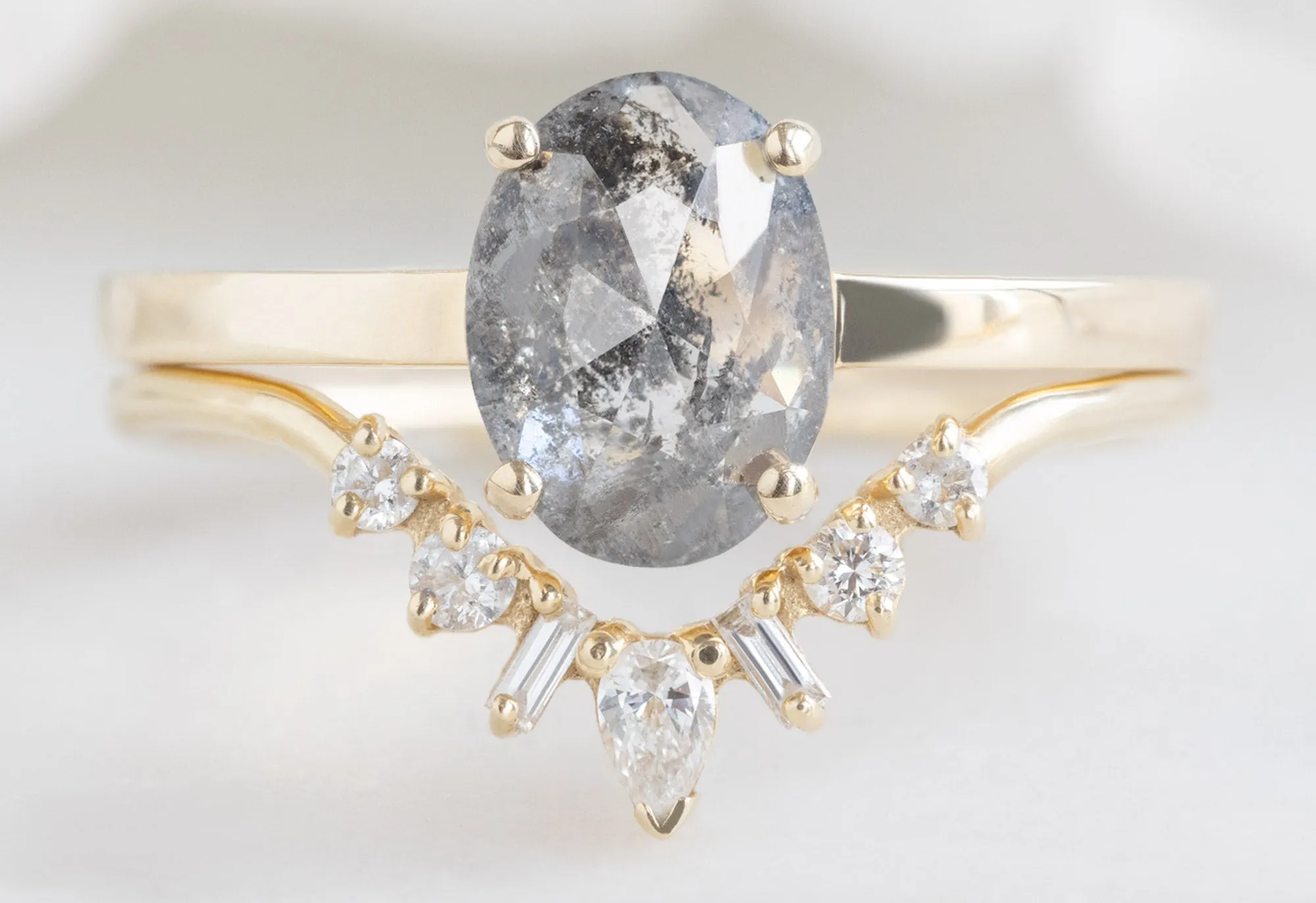 The Bryn Ring with an Oval-Cut Salt and Pepper Diamond