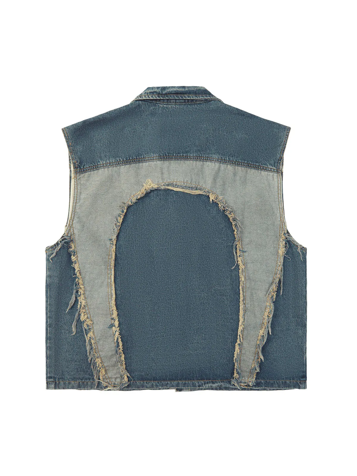 Thesupermade Contrast Denim Heart Stitching Street Rap Vest - 2062