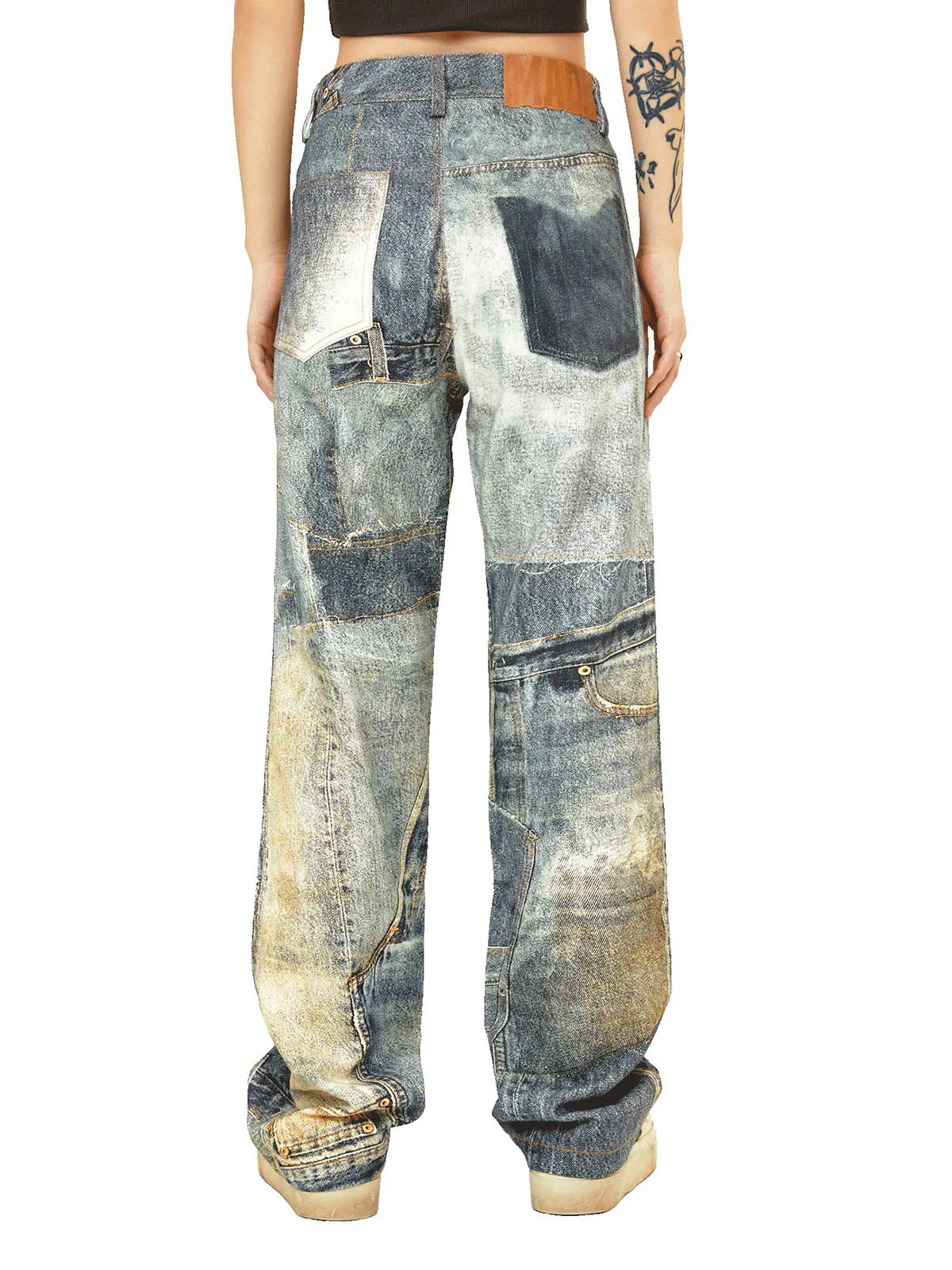 Thesupermade Street Hip-Hop Deconstructed Print Jeans