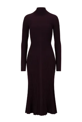 Turtleneck Pleated Wool Midi Dress | Garnet