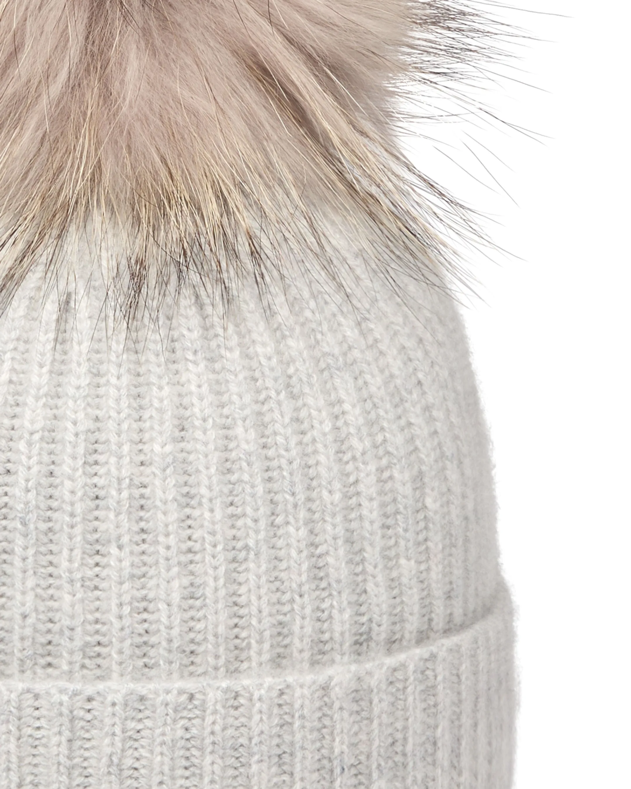 Unisex Ribbed Cashmere Hat With Detachable Pom Fumo Grey