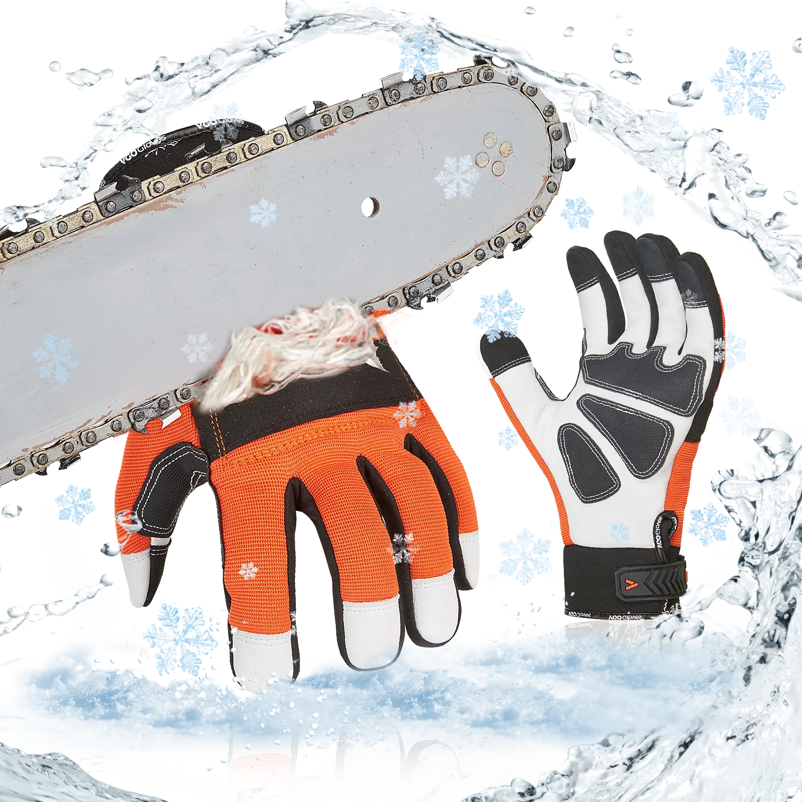 VGO 0°C/32°F COLDPROOF Winter Chainsaw Gloves, 12-Layer Chainsaw Protection, Safety leather Work Gloves, Mechanic Gloves(Orange, GA8912FW)