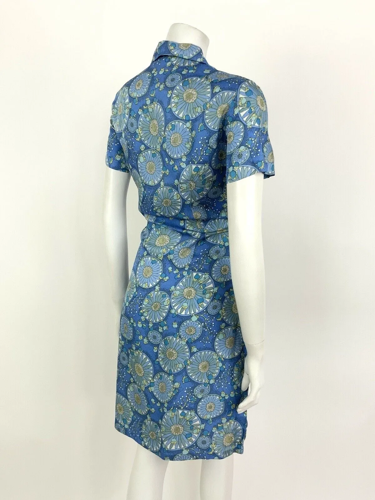 VINTAGE 60s 70s BLUE GREEN YELLOW FLORAL BERRY MANDALA MOD SHIRT DRESS 14 16