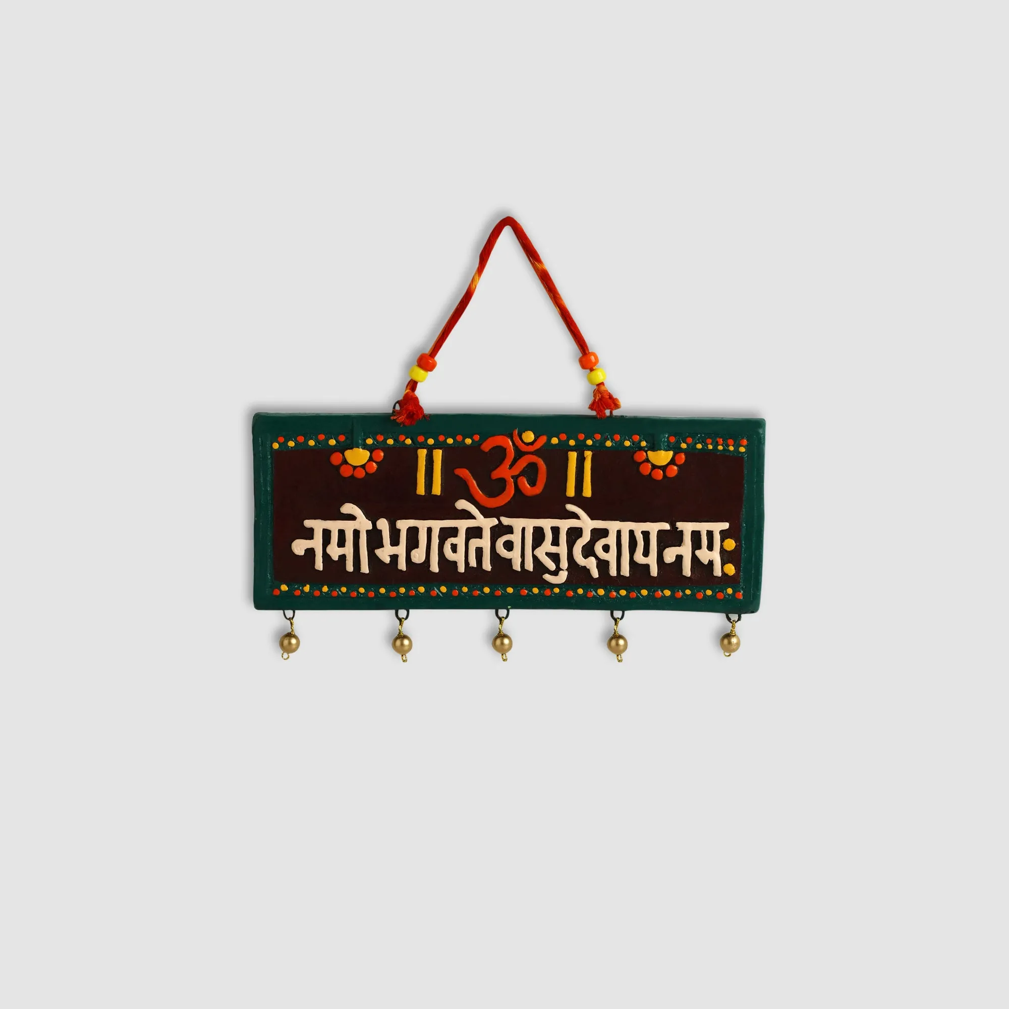 'Vishnu Mantra' Terracotta Wall Hanging Decor (Om Namo Bhagavate Vasudevaya)