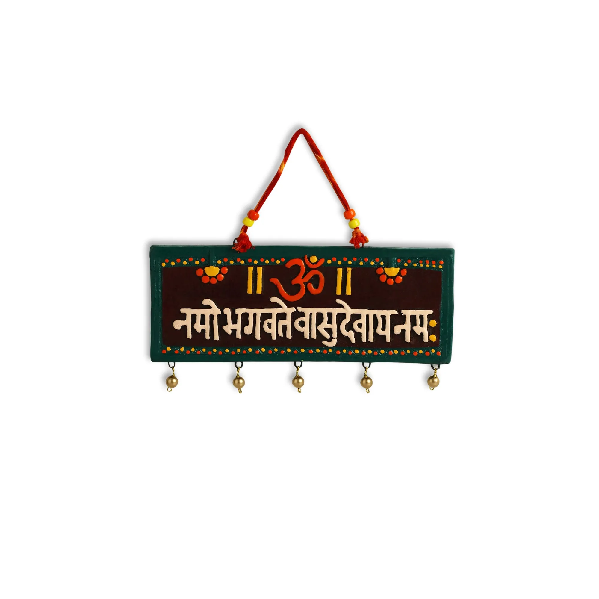 'Vishnu Mantra' Terracotta Wall Hanging Decor (Om Namo Bhagavate Vasudevaya)