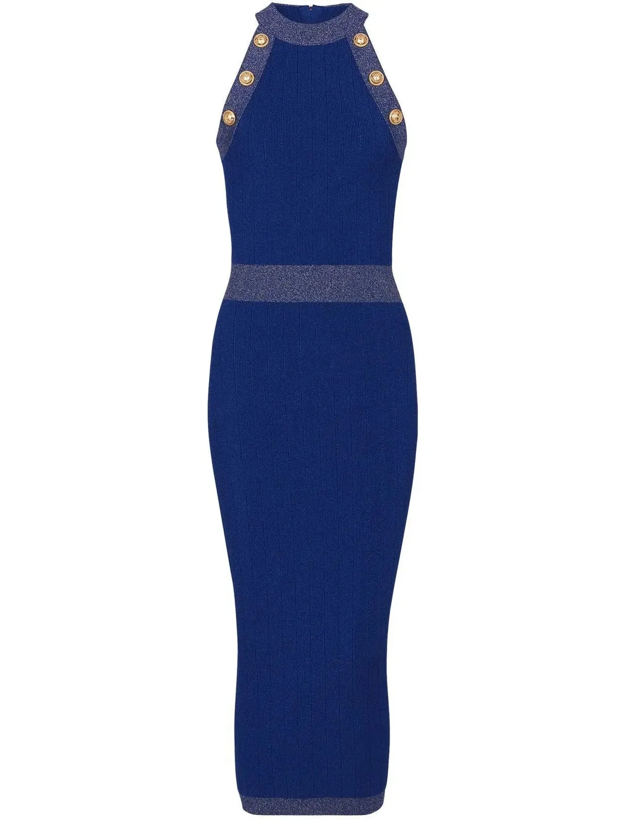 Women’s Button-Detailed Halter-Neck Knitted Midi Dress, Blue