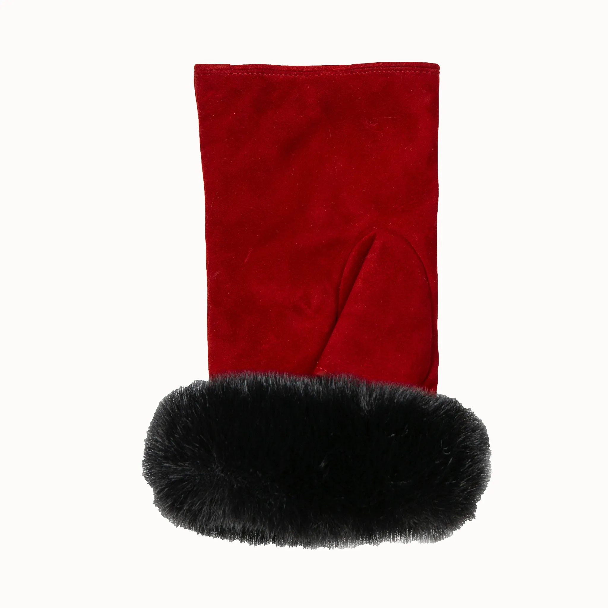 Women’s Fingerless Suede Mittens with Faux Fur Trim