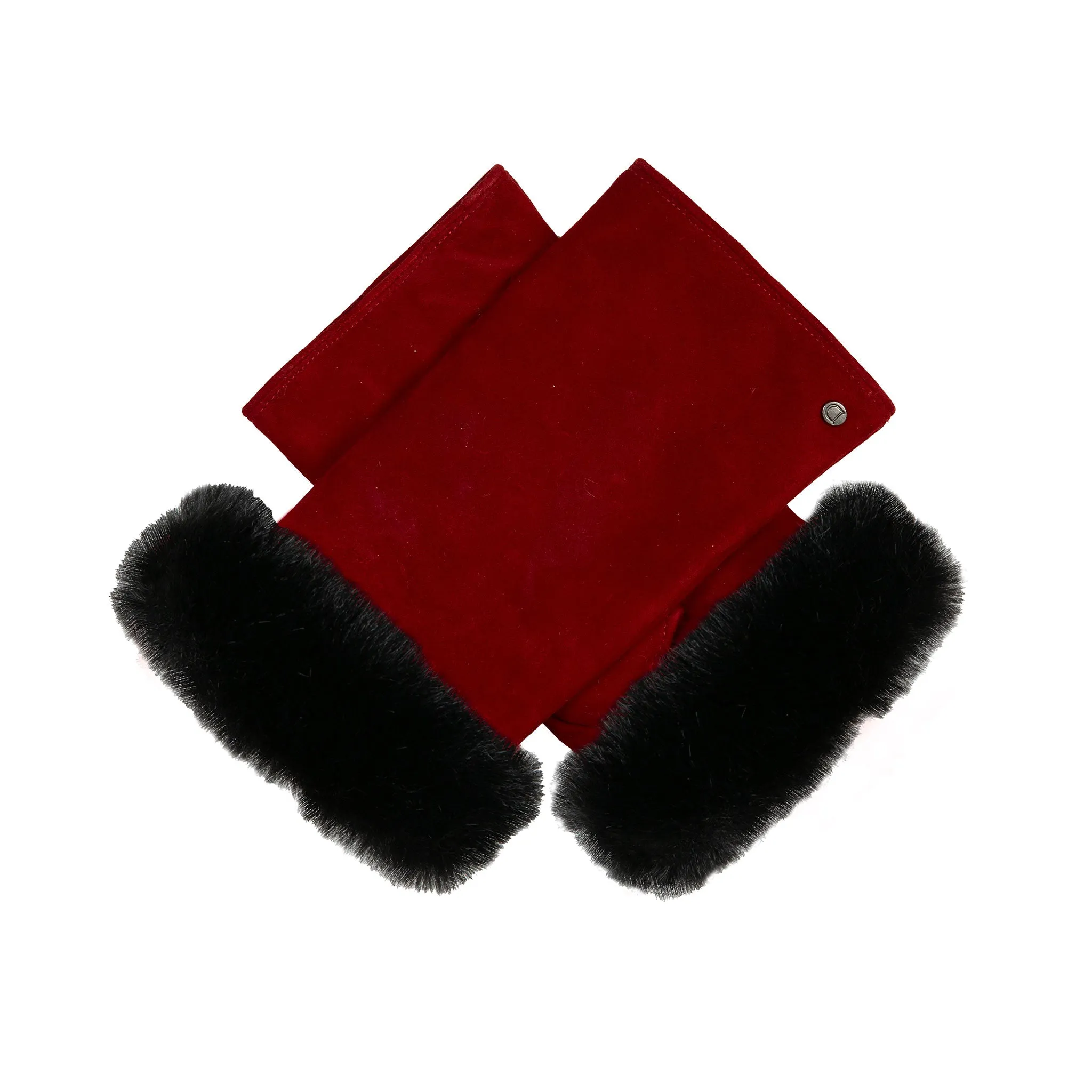 Women’s Fingerless Suede Mittens with Faux Fur Trim