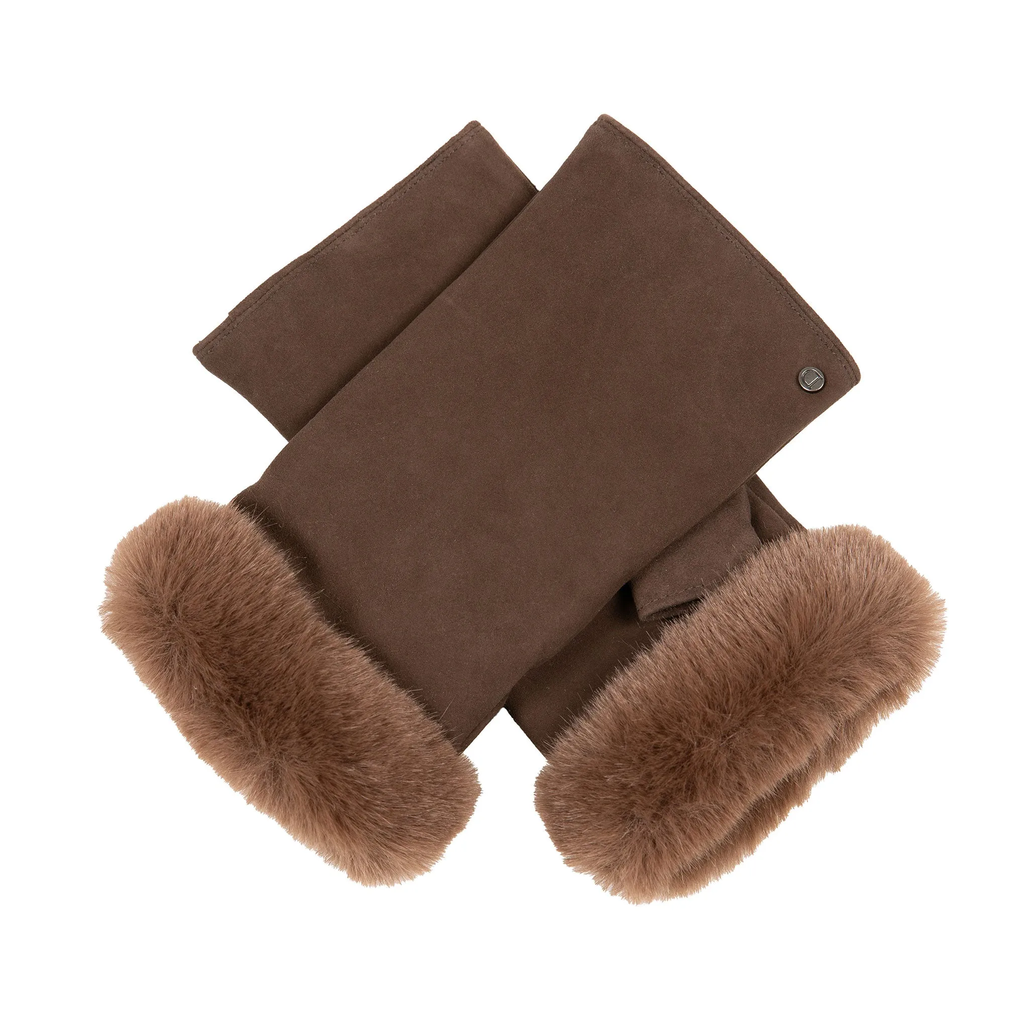 Women’s Fingerless Suede Mittens with Faux Fur Trim