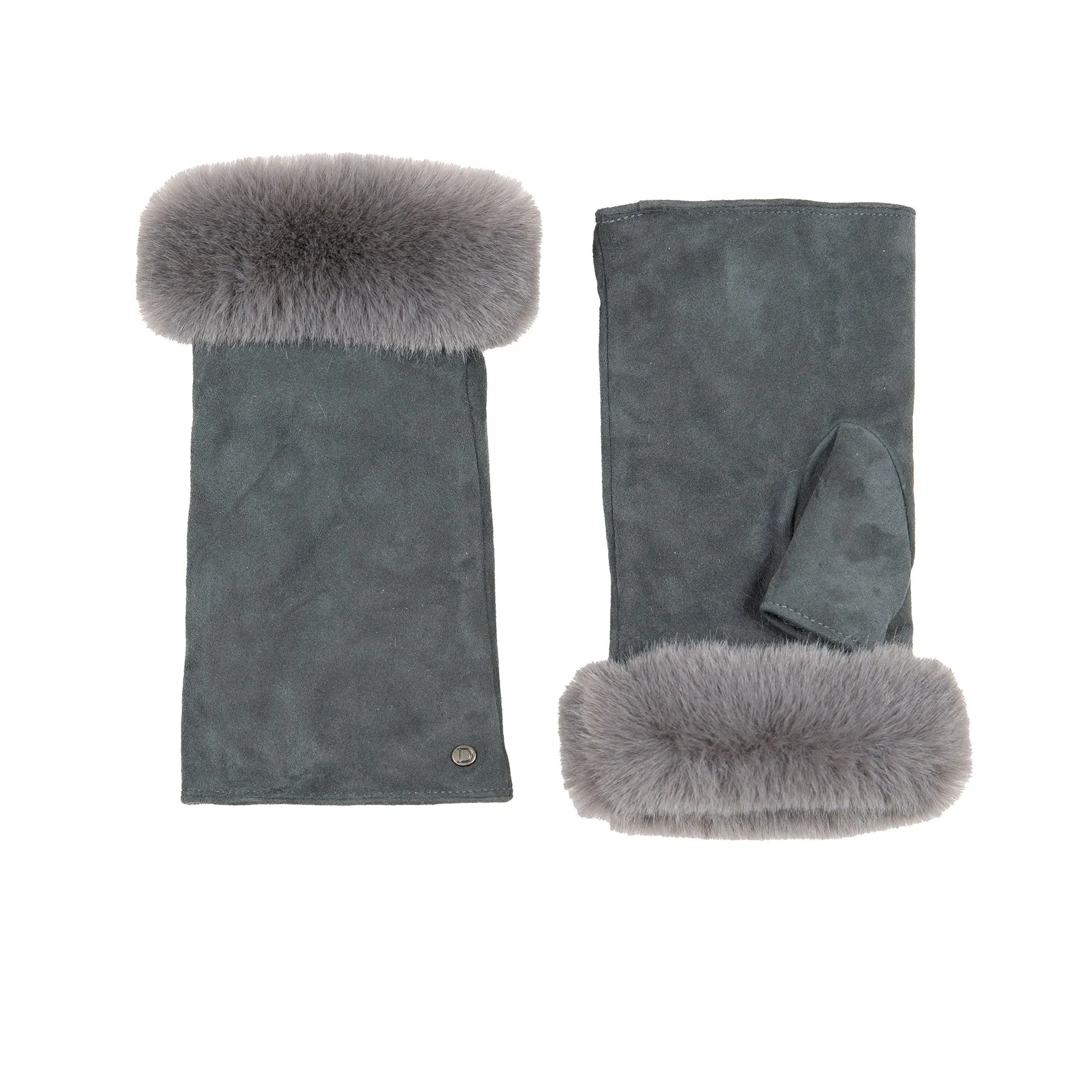 Women’s Fingerless Suede Mittens with Faux Fur Trim