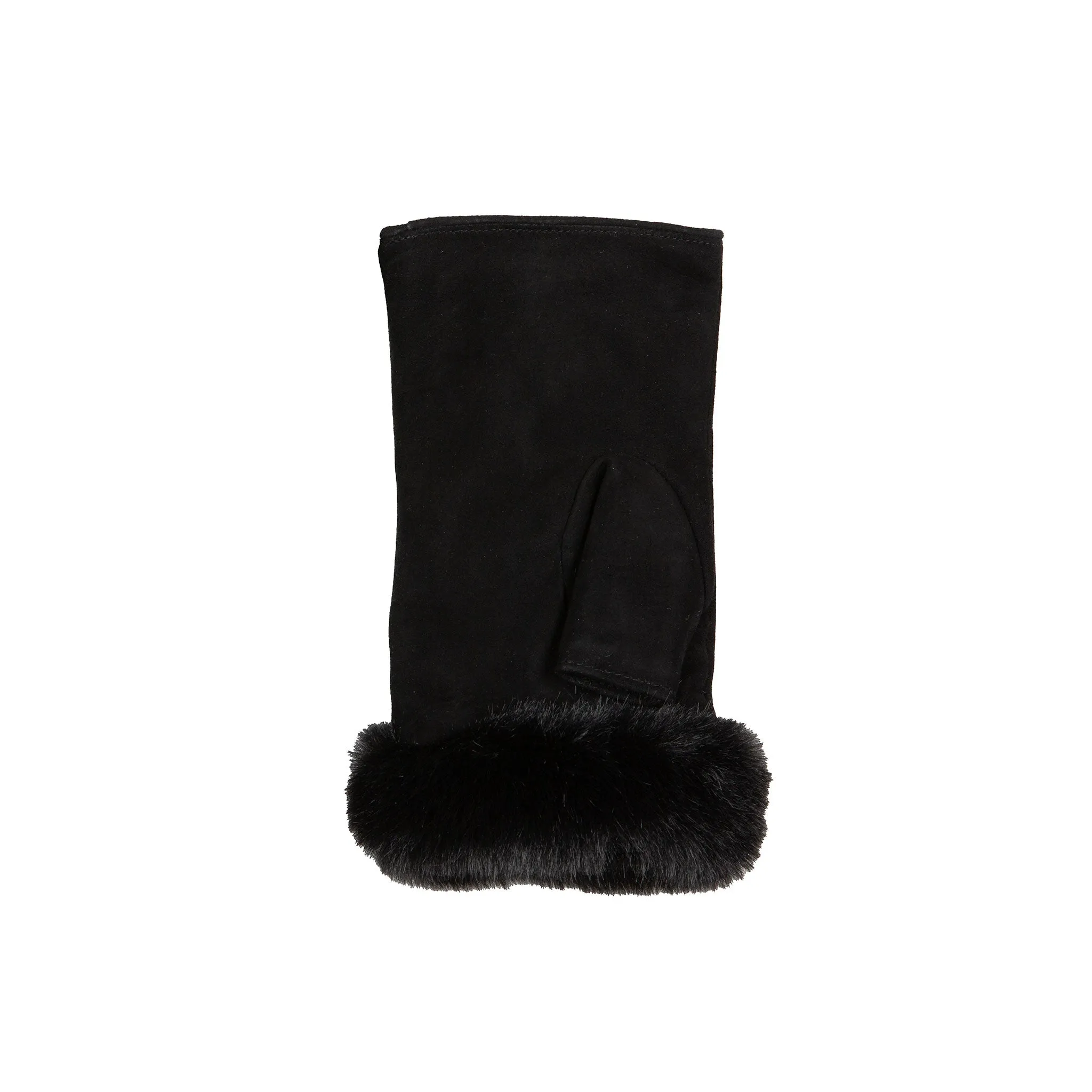 Women’s Fingerless Suede Mittens with Faux Fur Trim