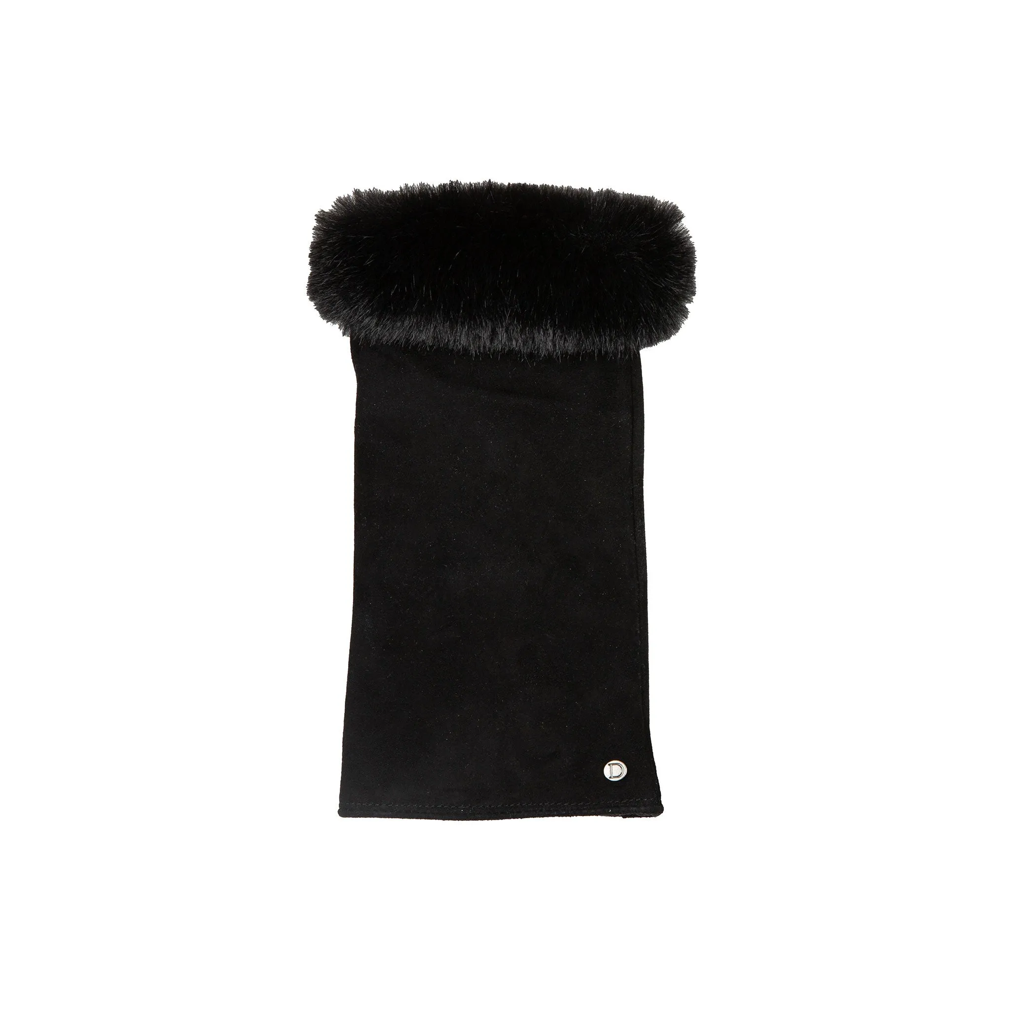 Women’s Fingerless Suede Mittens with Faux Fur Trim