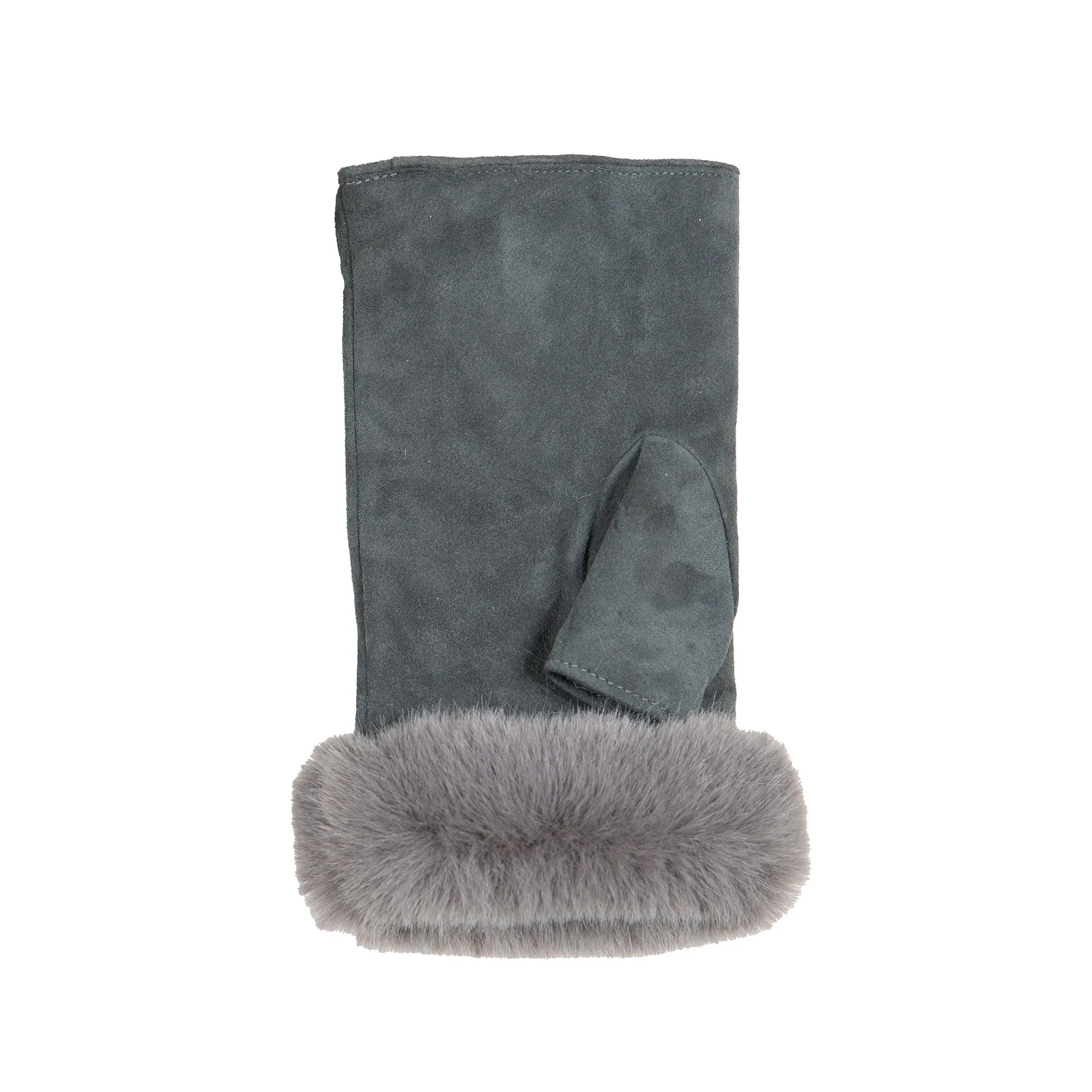 Women’s Fingerless Suede Mittens with Faux Fur Trim