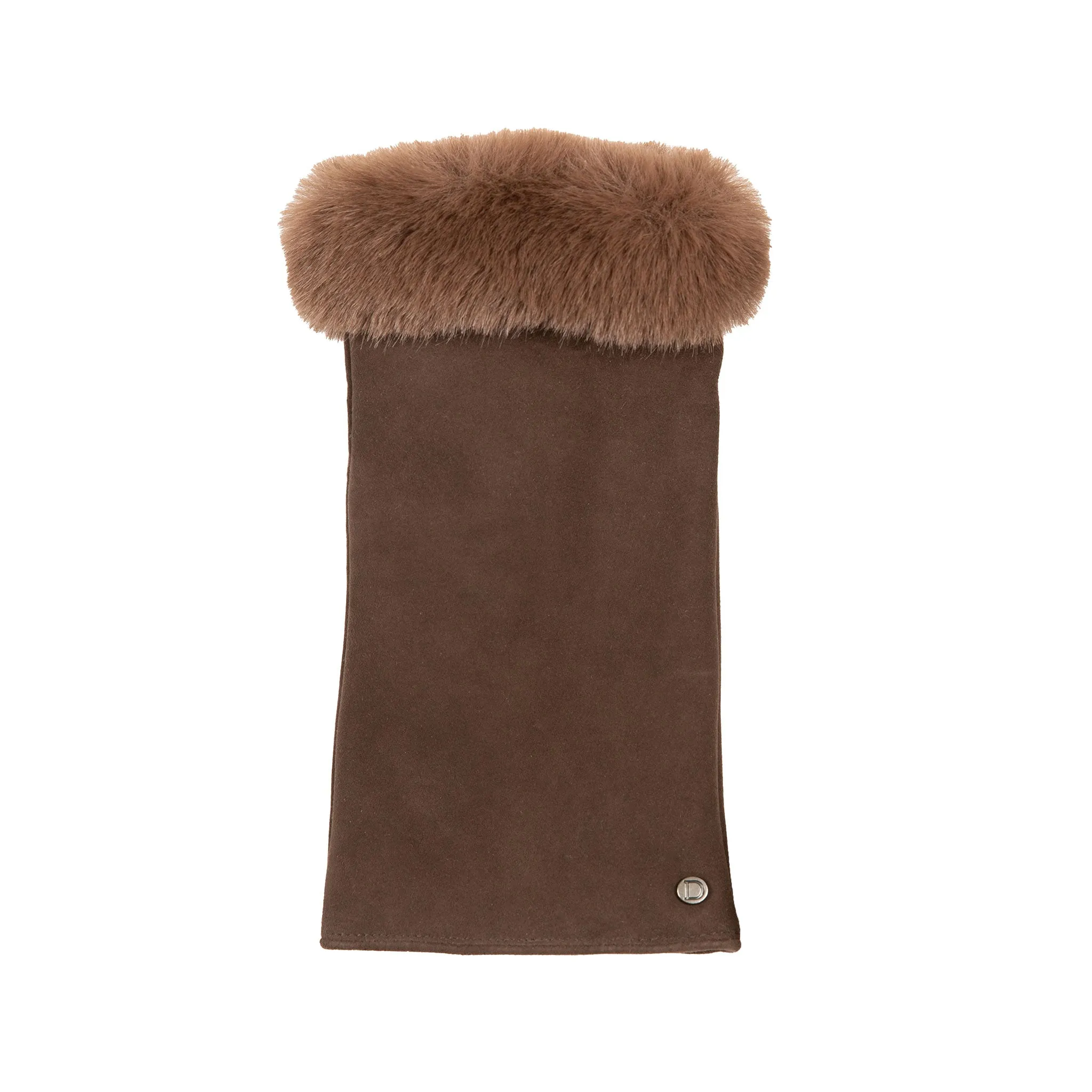 Women’s Fingerless Suede Mittens with Faux Fur Trim