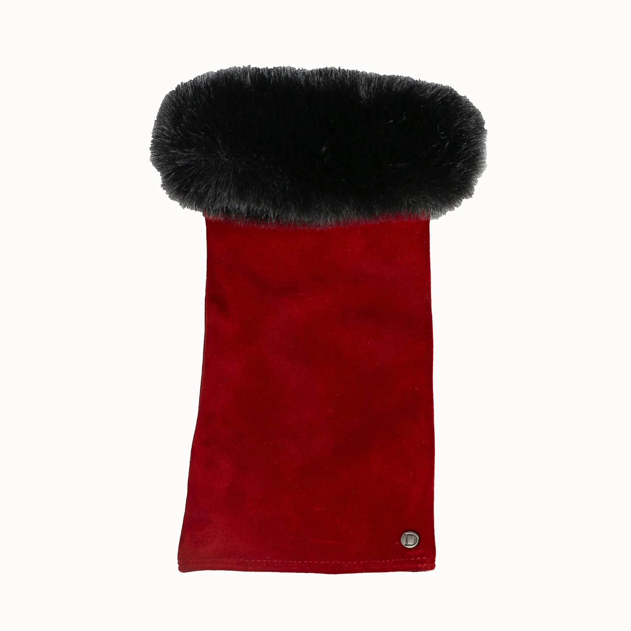 Women’s Fingerless Suede Mittens with Faux Fur Trim