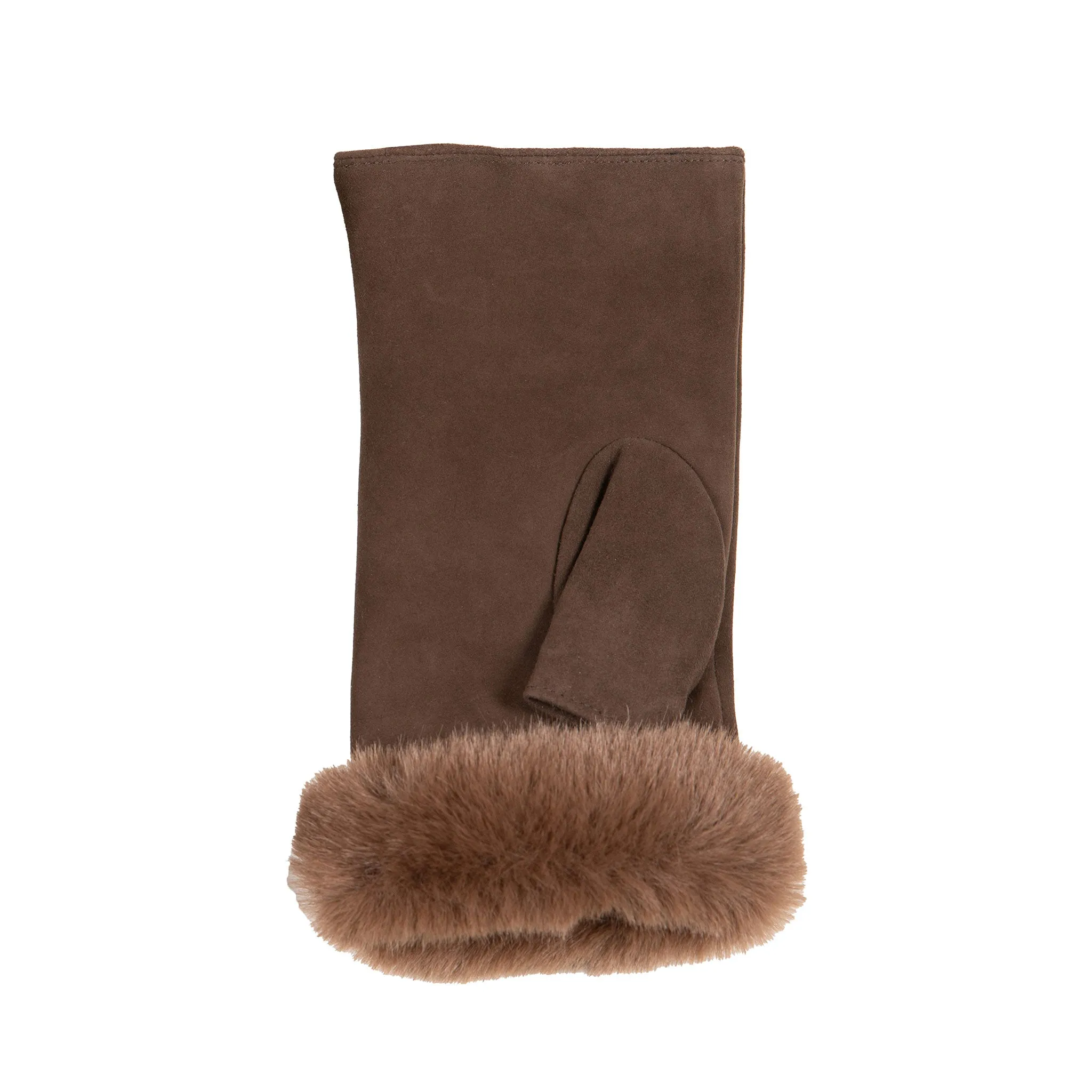 Women’s Fingerless Suede Mittens with Faux Fur Trim