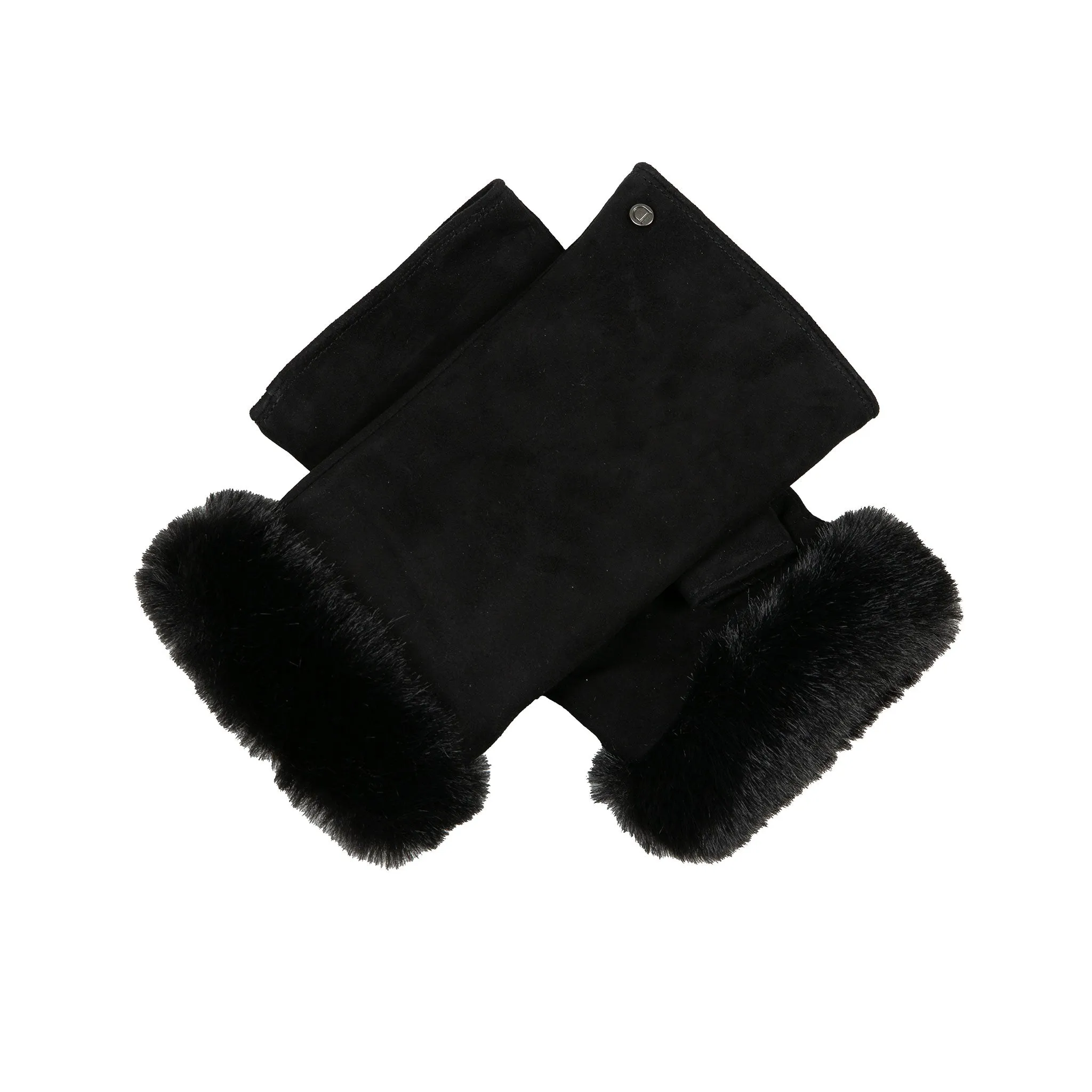 Women’s Fingerless Suede Mittens with Faux Fur Trim