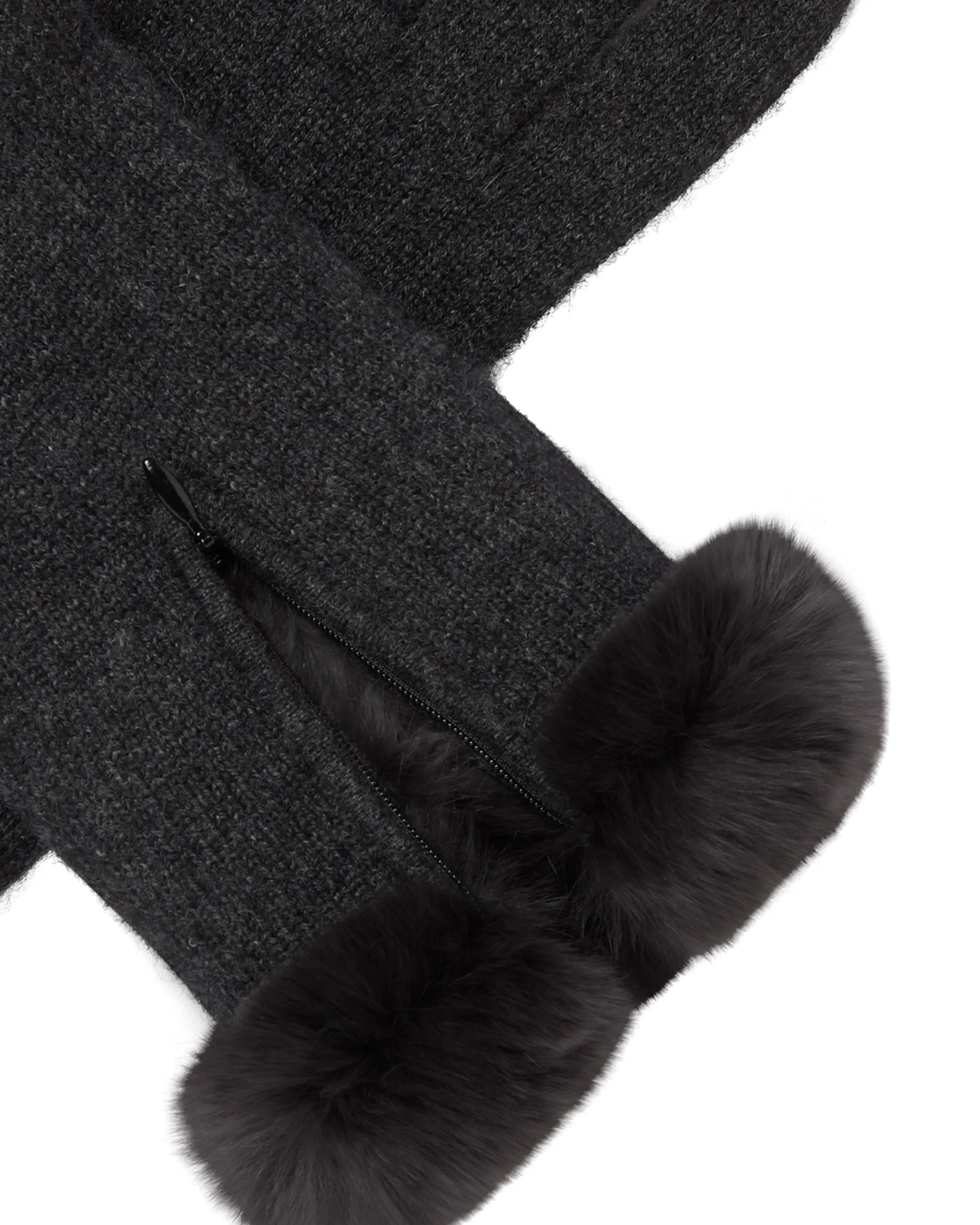 Women's Fur Trim Cashmere Gloves Dark Charcoal Grey